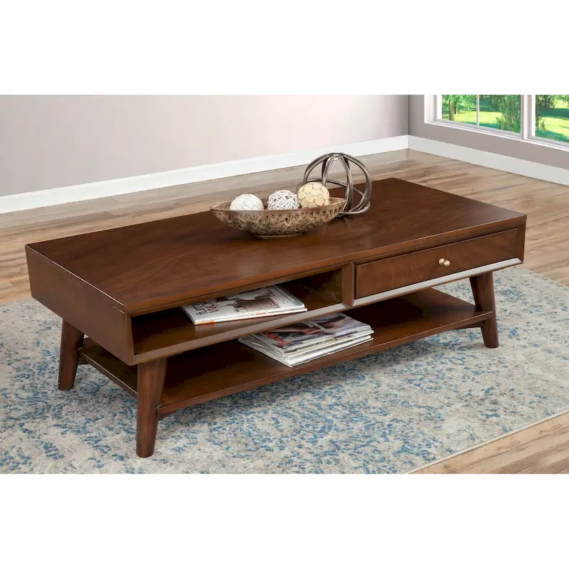 Alpine Furniture Flynn Mid Century Modern 1 Drawer Coffee Table