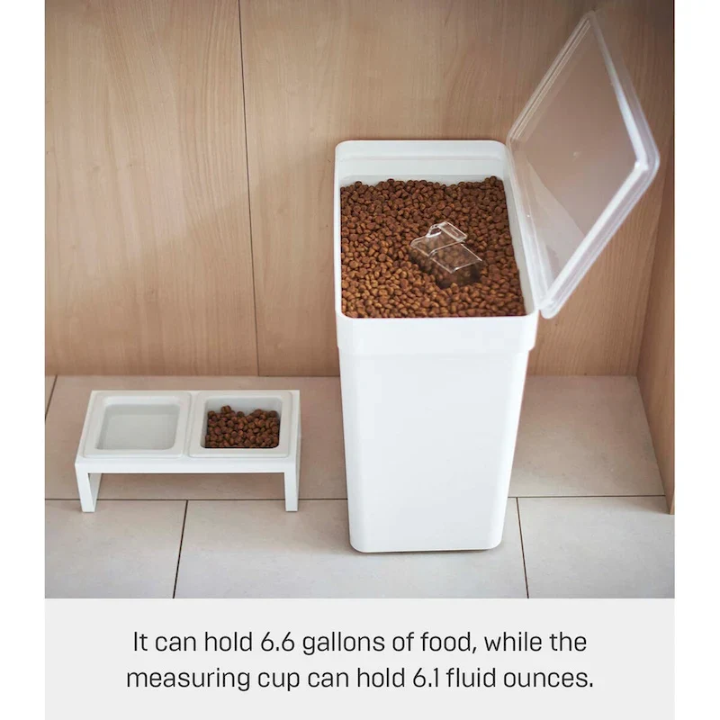 Yamazaki Home Rolling Airtight Pet Food Container (25 lbs.), Polypropylene, Extra Large, 6.6 gallons, 25 liters