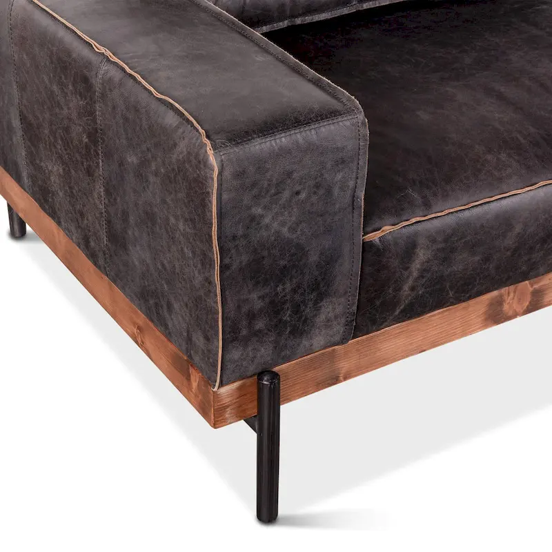 Chiavari Distressed Antique Ebony Leather Sofa