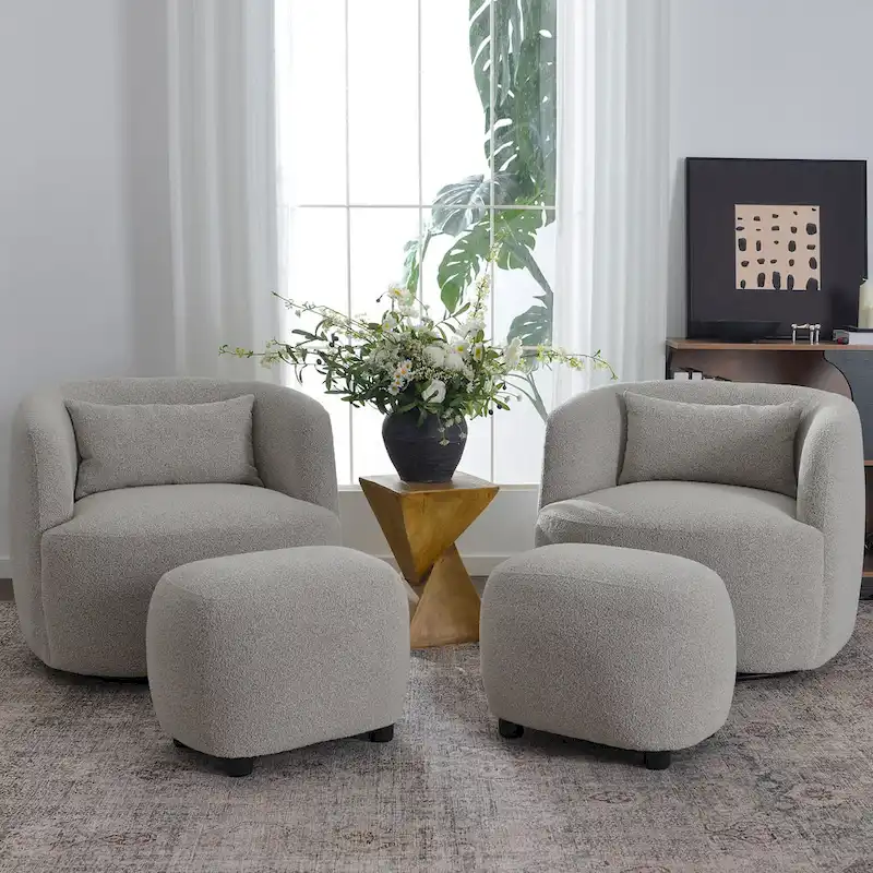 KINWELL 23  Wide Boucle Upholstered Footstool Ottoman Sofa Chair Footrest