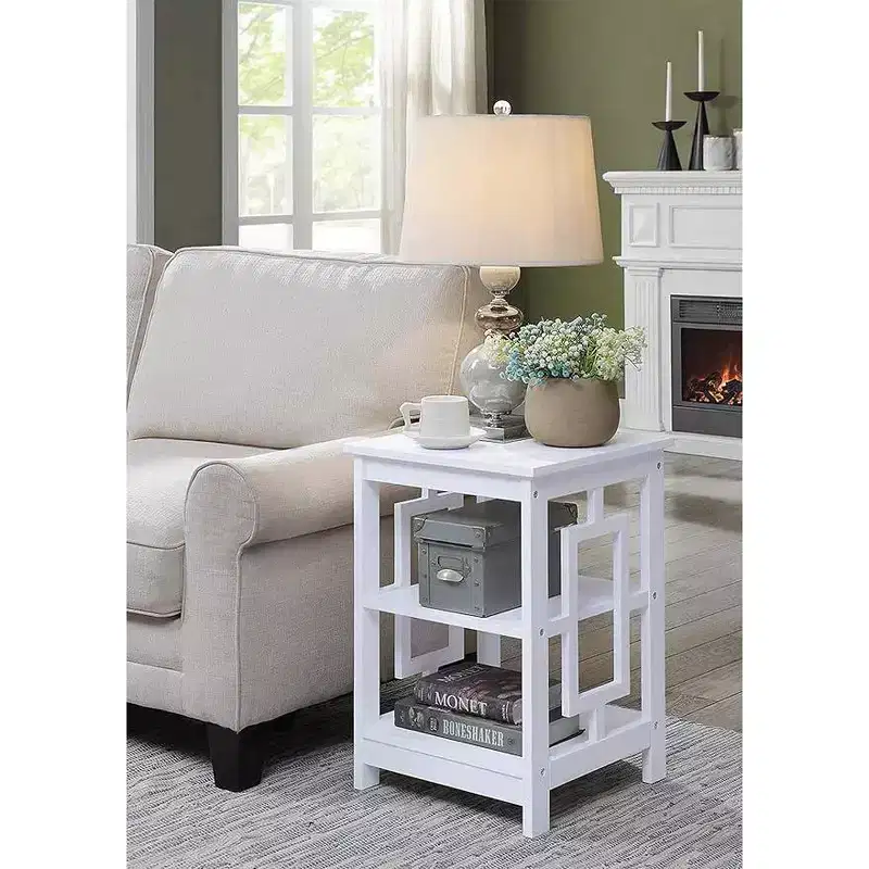 White Square Wood Side Table for Small Spaces, 1 Person Use