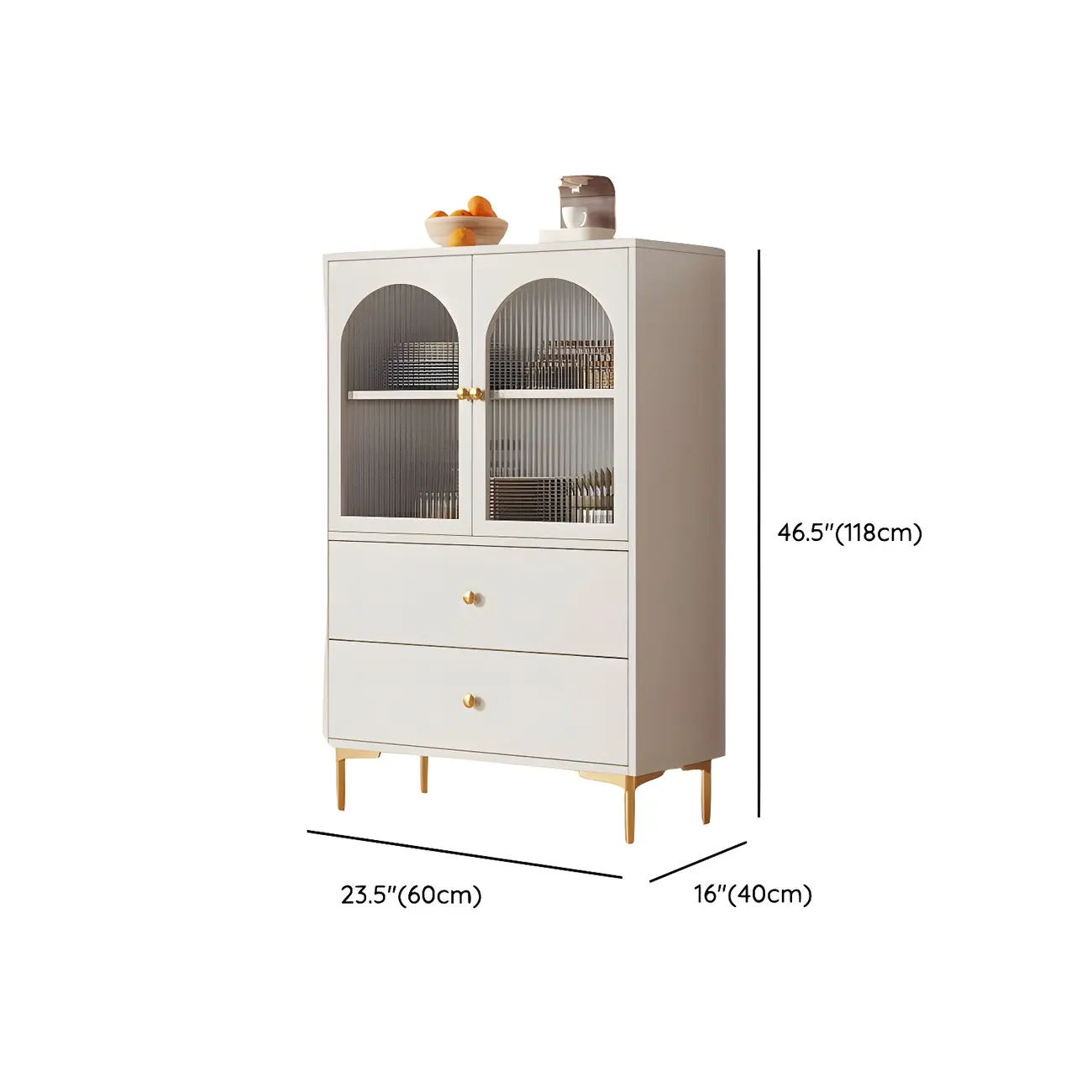 Glam White Wooden Buffet Table with Drawers & Shelves