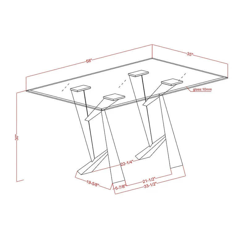 Modern Black 58-inch Glass Top Dining Table