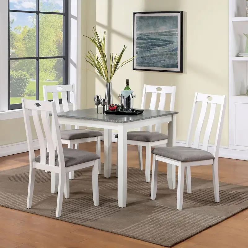 Badia Transitional White 5-Piece Square Dining Table Set by Furniture of America