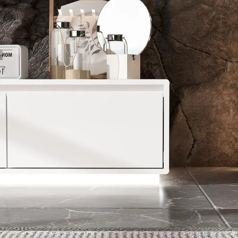 Illuminated White High Gloss Television Entertainment Center Console