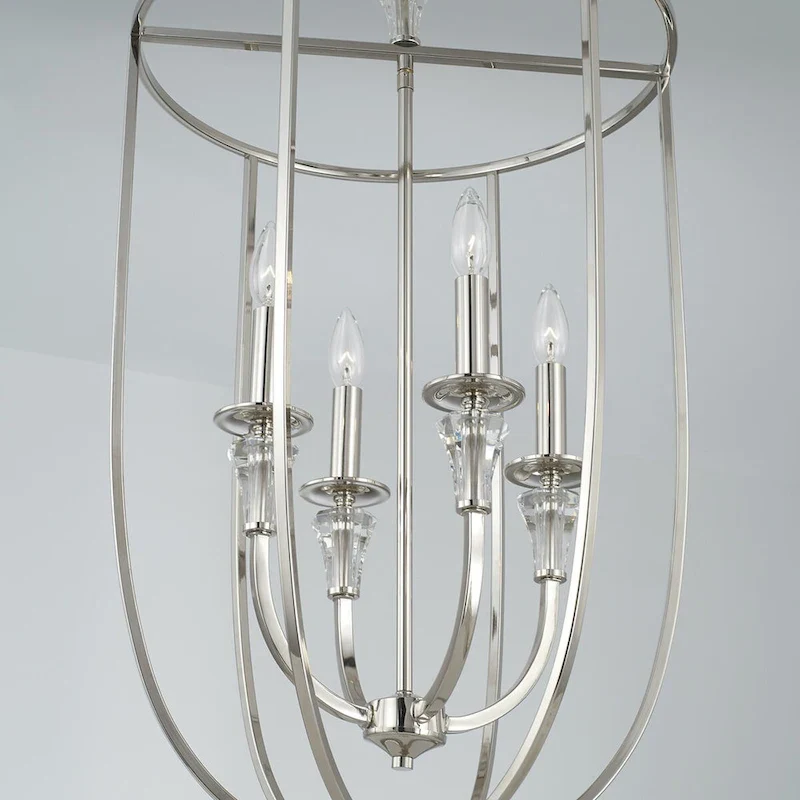 Laurent 18  4-light Polished Nickel Foyer Pendant w/ Crystal Bobeches