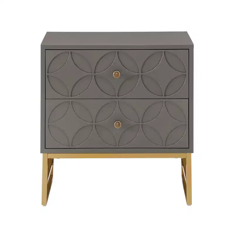 Black/Gold, Blue, Grey & White/Gold Arched Diamond Metal Nightstand with Drawer