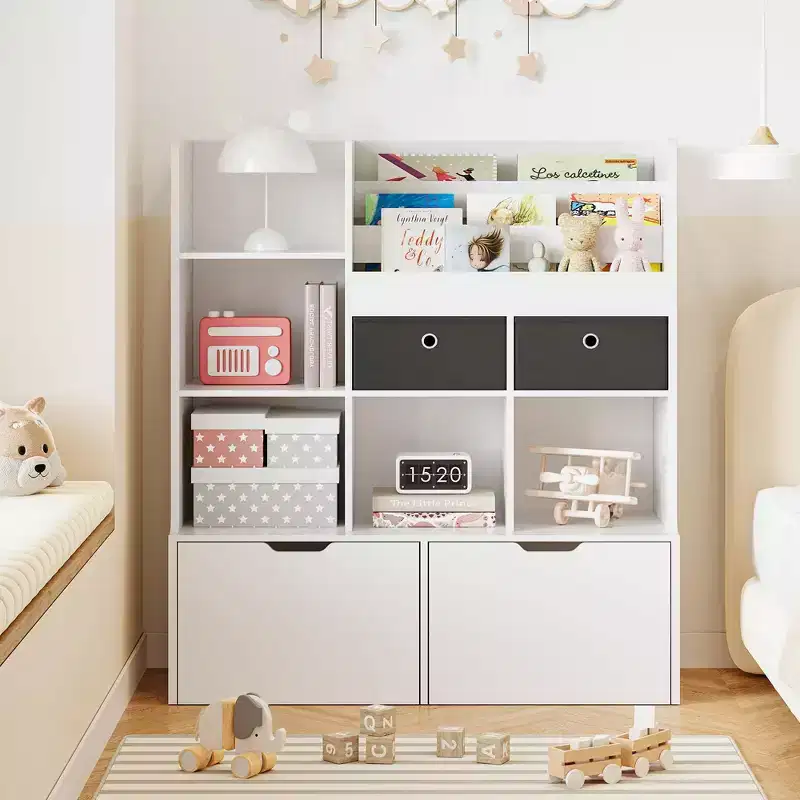GustoWave Toy Storage Organizer 47.8 Kids Bookshelf with Drawers, Modern Wooden Bookcase with Cubbies and Floor Storage Cabinet, Toy Chest
