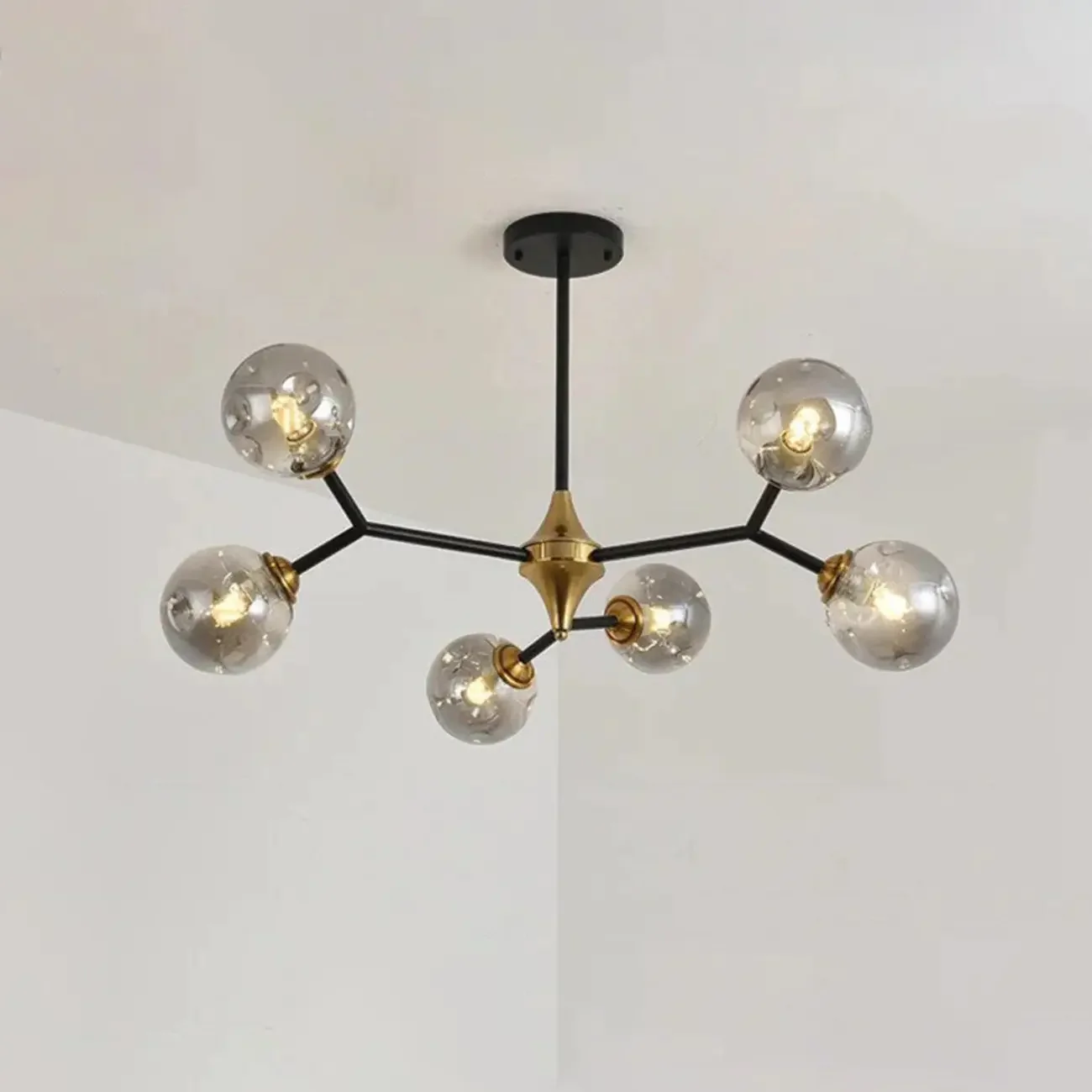 Modern Black Gold Glass Sputnik Chandelier