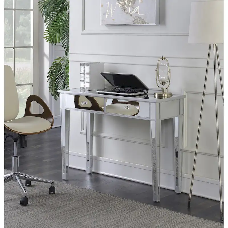 Convenience Concepts Gold Coast Mirrored 2 Drawer Desk/Console Table
