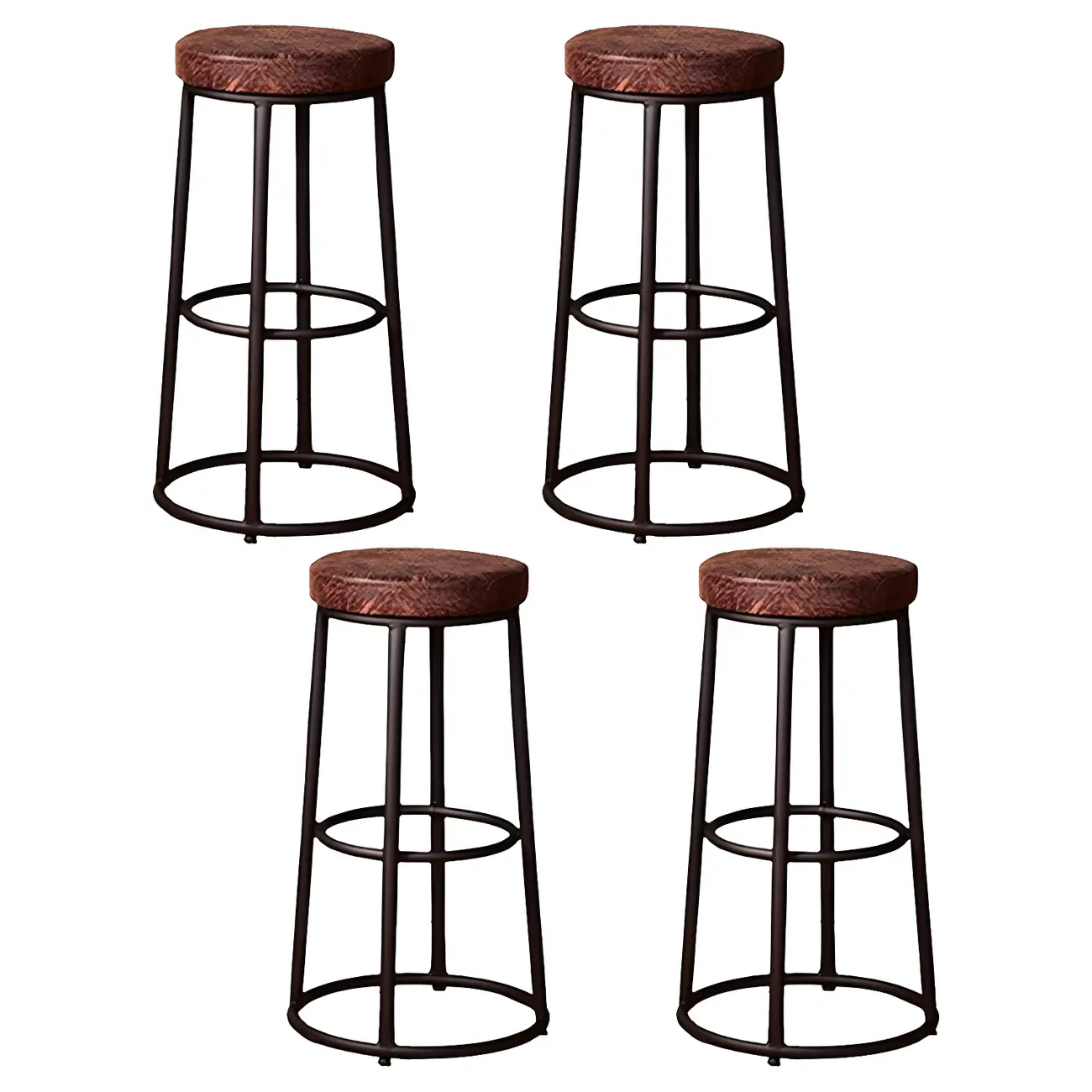 Backless Industrial Round Wooden Bar Stools