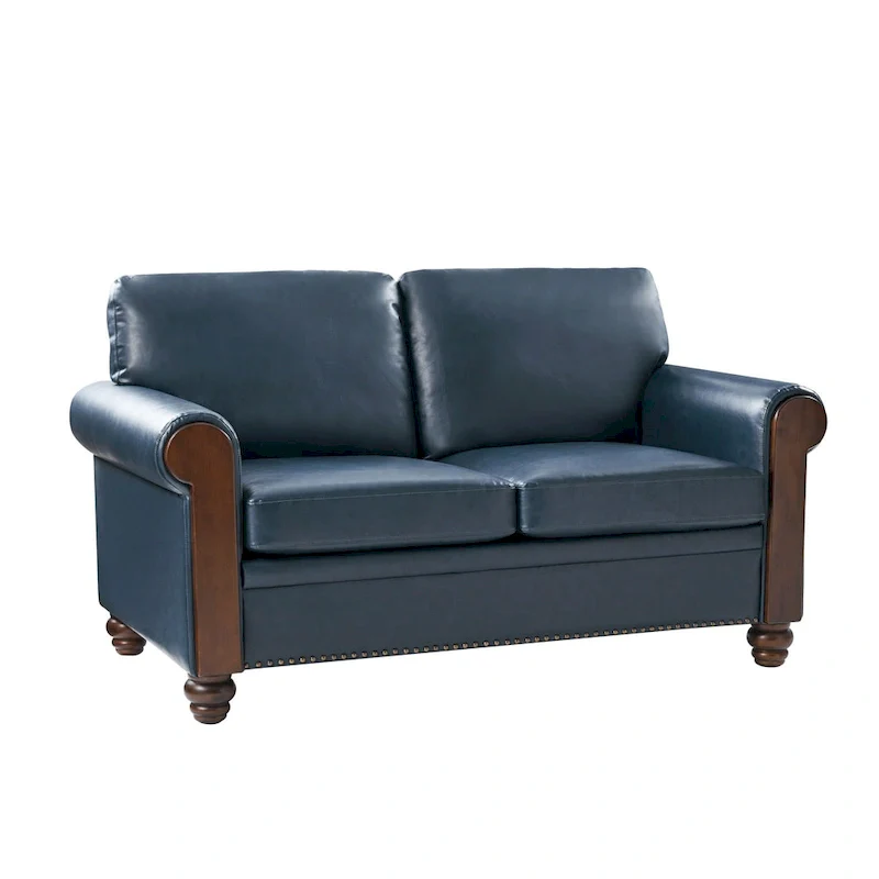 Hedda Transitional 59Wide Leather Sofa with Solid Wood Legs by