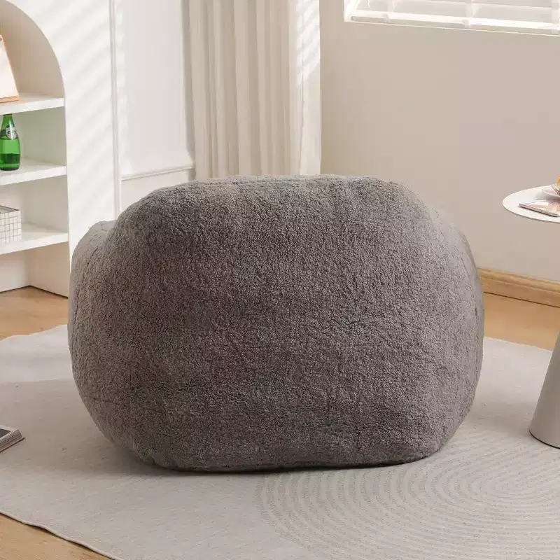 Light Gray / Off White / Rose Red Faux Fur Bean Bag Chair with Armrest — 1 Adult