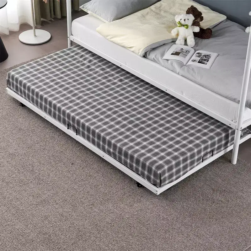 Karl Home Blcak Twin over Twin Bunk Bed with Trundle, Heavy Duty Metal Bed Frame with Safety Rail Side Ladders