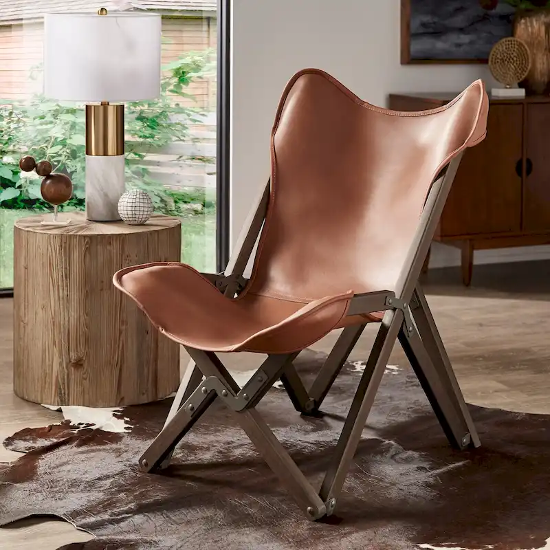 Cantu Genuine Top Grain Leather Tripolina Sling Chair by iNSPIRE Q Modern