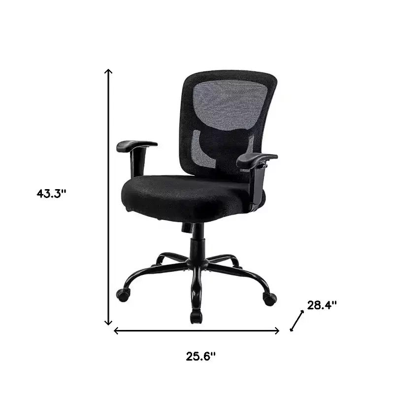 HomeRoots Black Fabric Mesh and Steel Adjustable Swivel Rolling Executive Office Chair