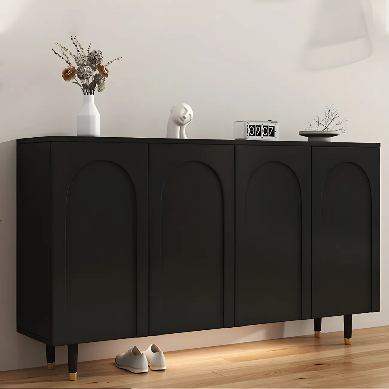 Green Wood Shoe Cabinet with Adjustable Shelves