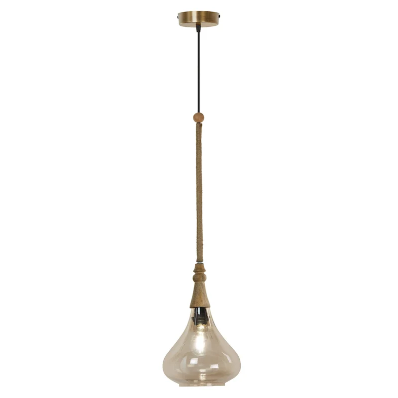 Cristobal River of Goods Amber Glass Pendant Light with Jute Cord Cover - 8.5  x 8.5  x 45/74.5
