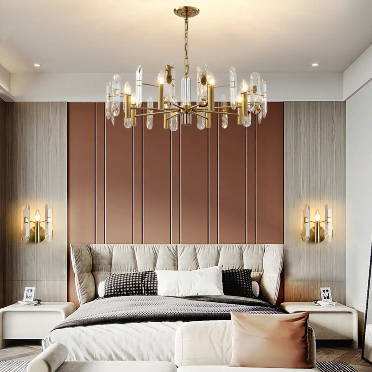 Geometric Gold Metal Clear Crystal Sputnik Chandelier