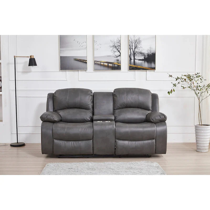 Betsy Furniture Bonded Leather Power Rclining 2-seat Loveseat with Console 8018