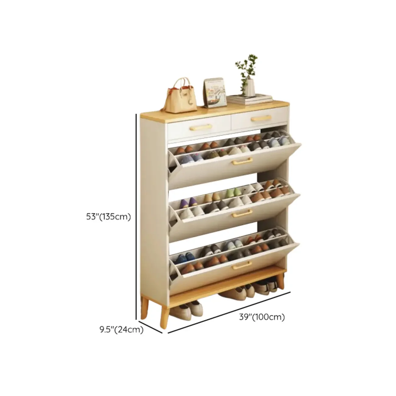 Entryway Modern Wood Shoe Cabinet with Flip-Out Drawer