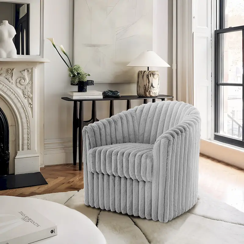 30.7W Faux Fur Upholstered Accent Chair Swivel Barrel Chair