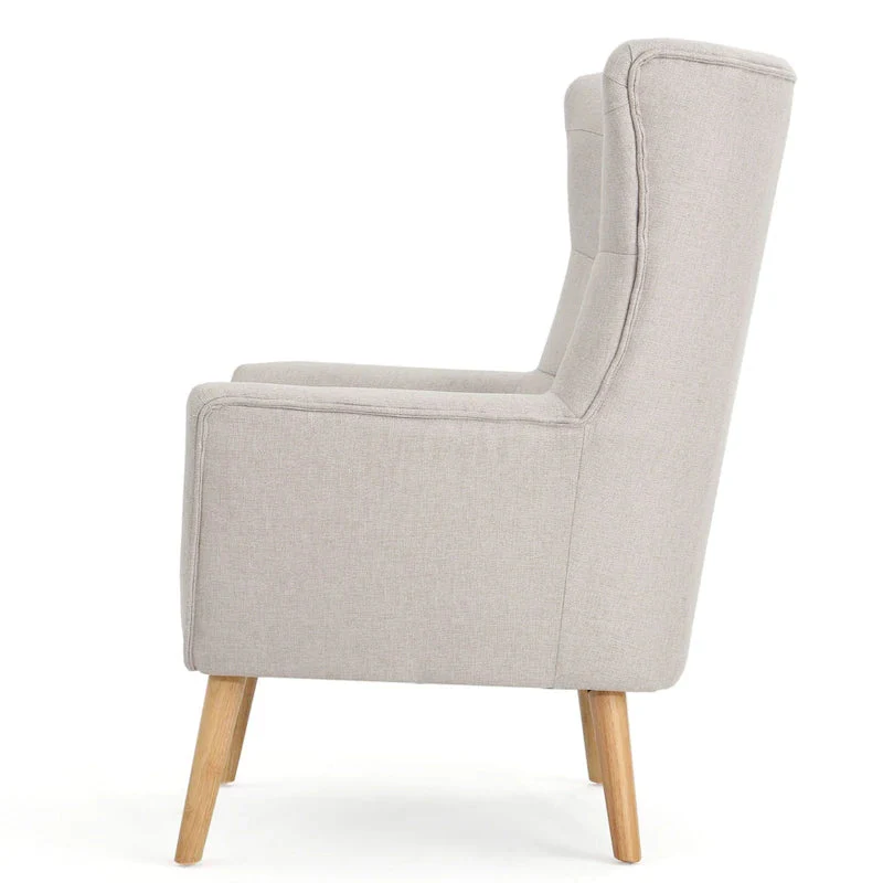 Modern 32.5 High Back Upholstered Button Tufted Wingback Chair with Rubber Wood Legs