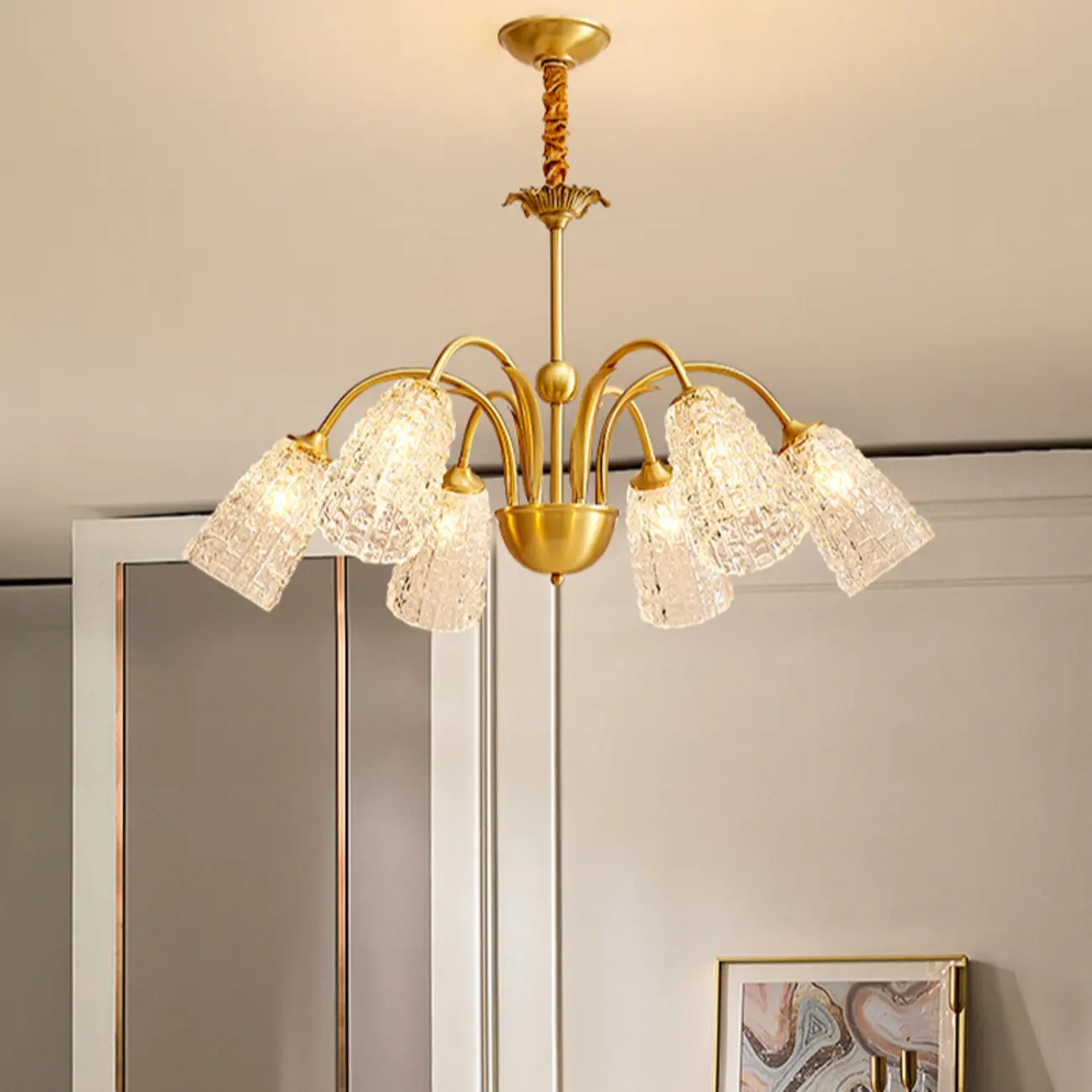 Elegant Gold Downward Crystal Bell Chandelier