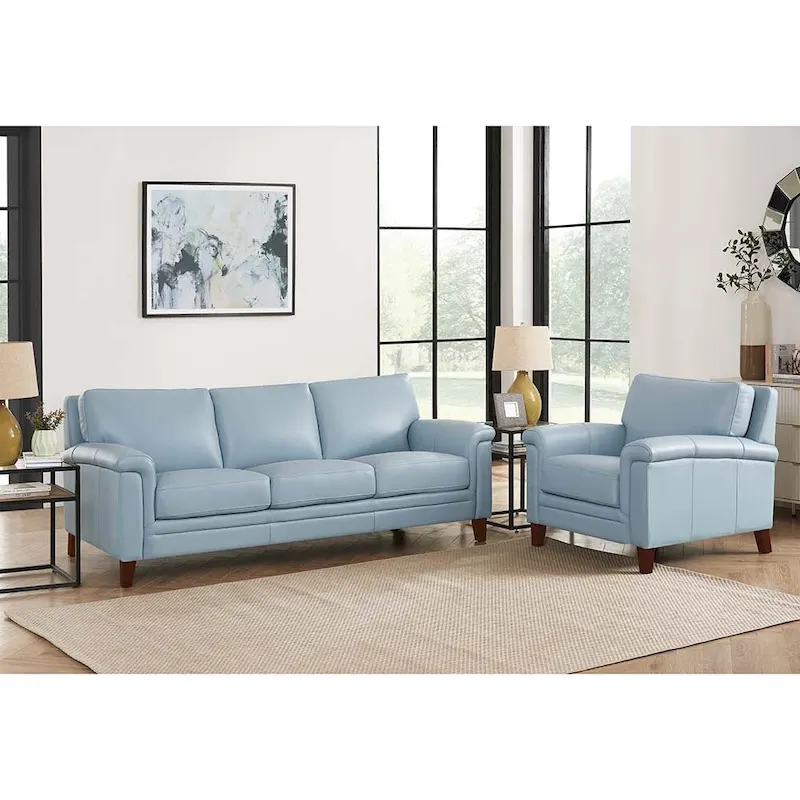 Hydeline Westcott Top Grain Leather Sofa and Chair Set with Memory Foam and Springs