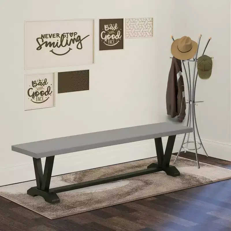HomeStock Modern Dining Table Bench with Wood Seat, 72x15x18 Inch, Brushed Black
