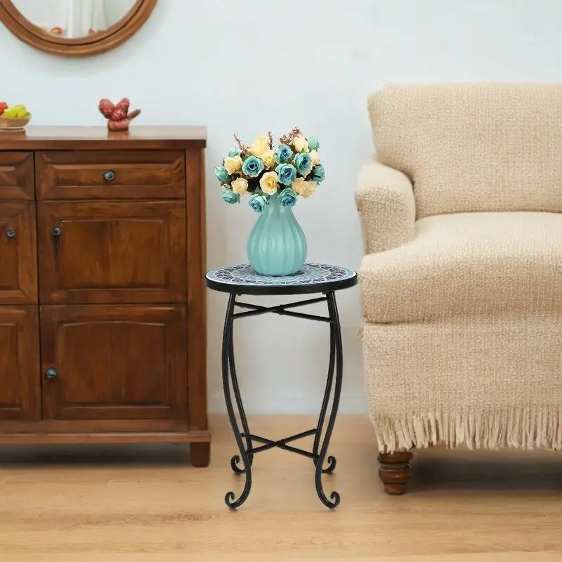 Mosaic Round Terrace Bistro Table Side Table With Coloured Glass