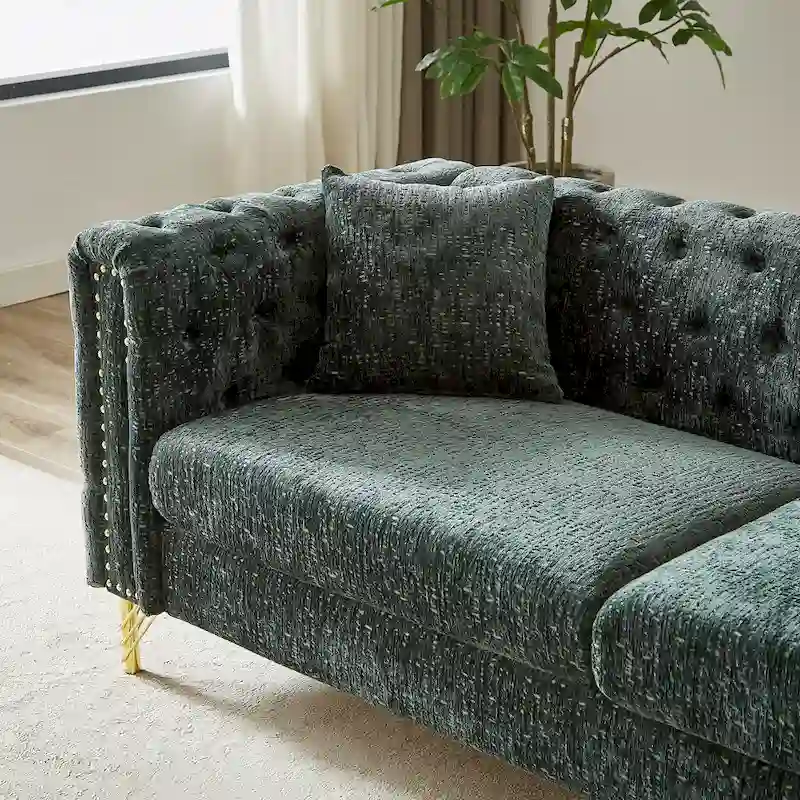 Chenille Tufted Upholstered 3-seater Sofa with Metal Legs