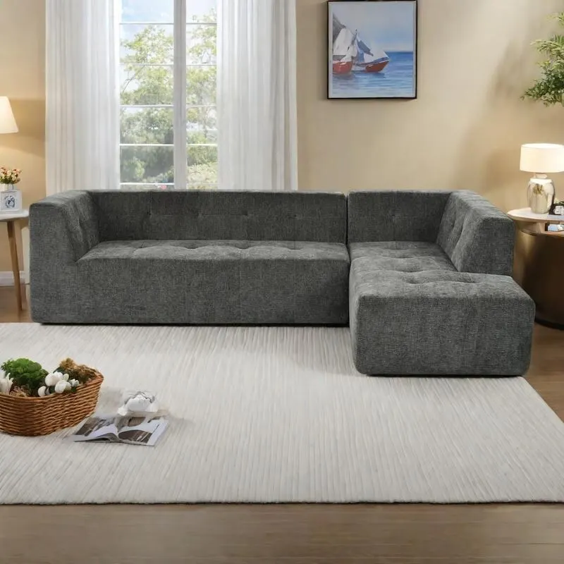 112.2 Chenille Modular L-Shaped Sofa Bed with Free Combination Design and No-Assembly Required