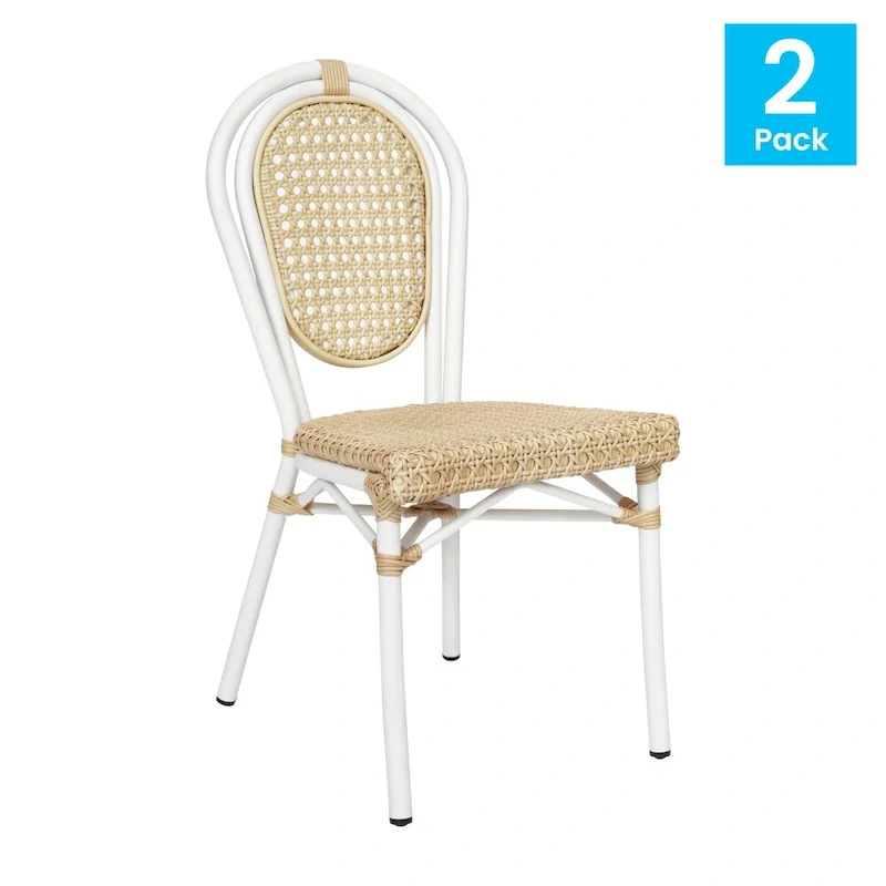 2 Pack All-Weather Commercial Paris Chairs with Metal Frames - N/A