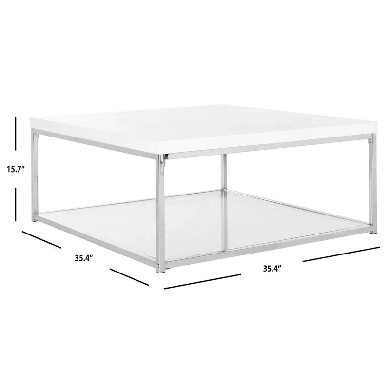Bettylou White/Chrome High Gloss Coffee Table - 35.4 W x 35.4 D x 15.7 H - 35Wx35Dx16H