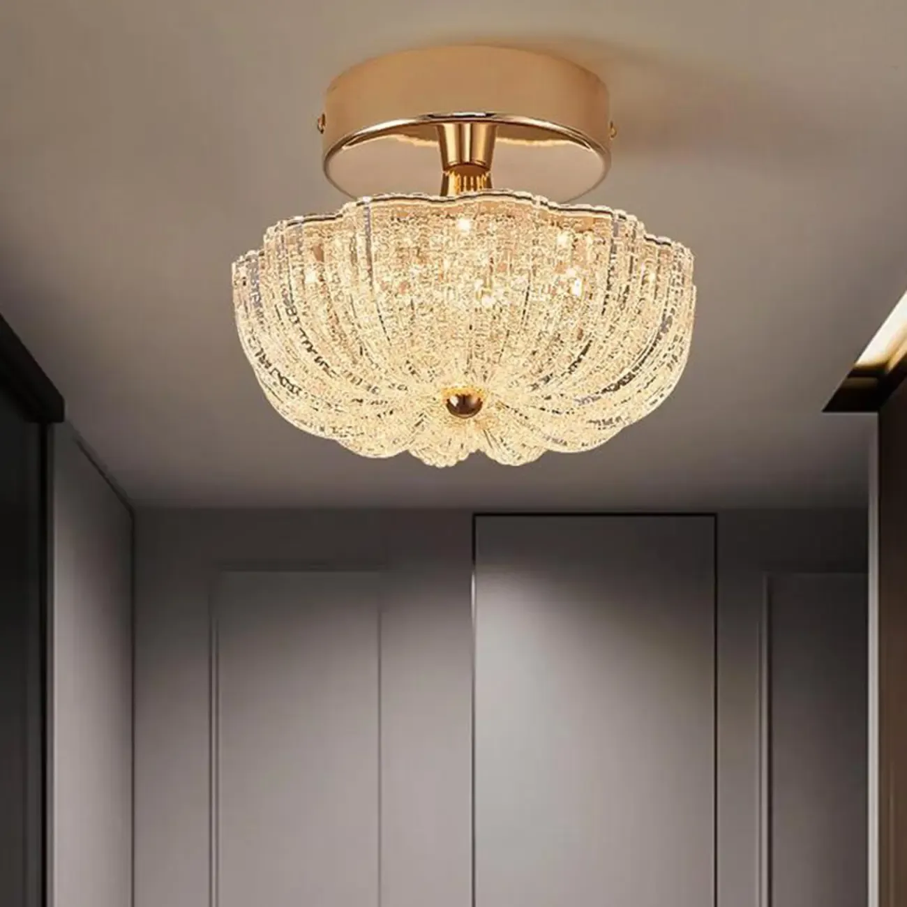 Golden Dome Semi Flush Ceiling Light with Acrylic Shade