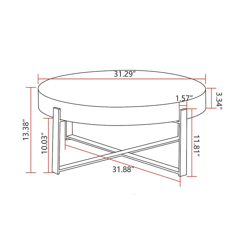 31.29Modern Retro Splicing Round Coffee Table , Fir Wood Table Top with Cross Legs Metal Base