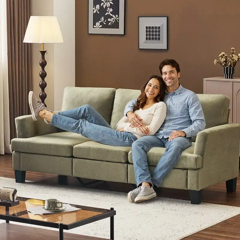 83.5 Upholstered Square Arm Suede Sofa