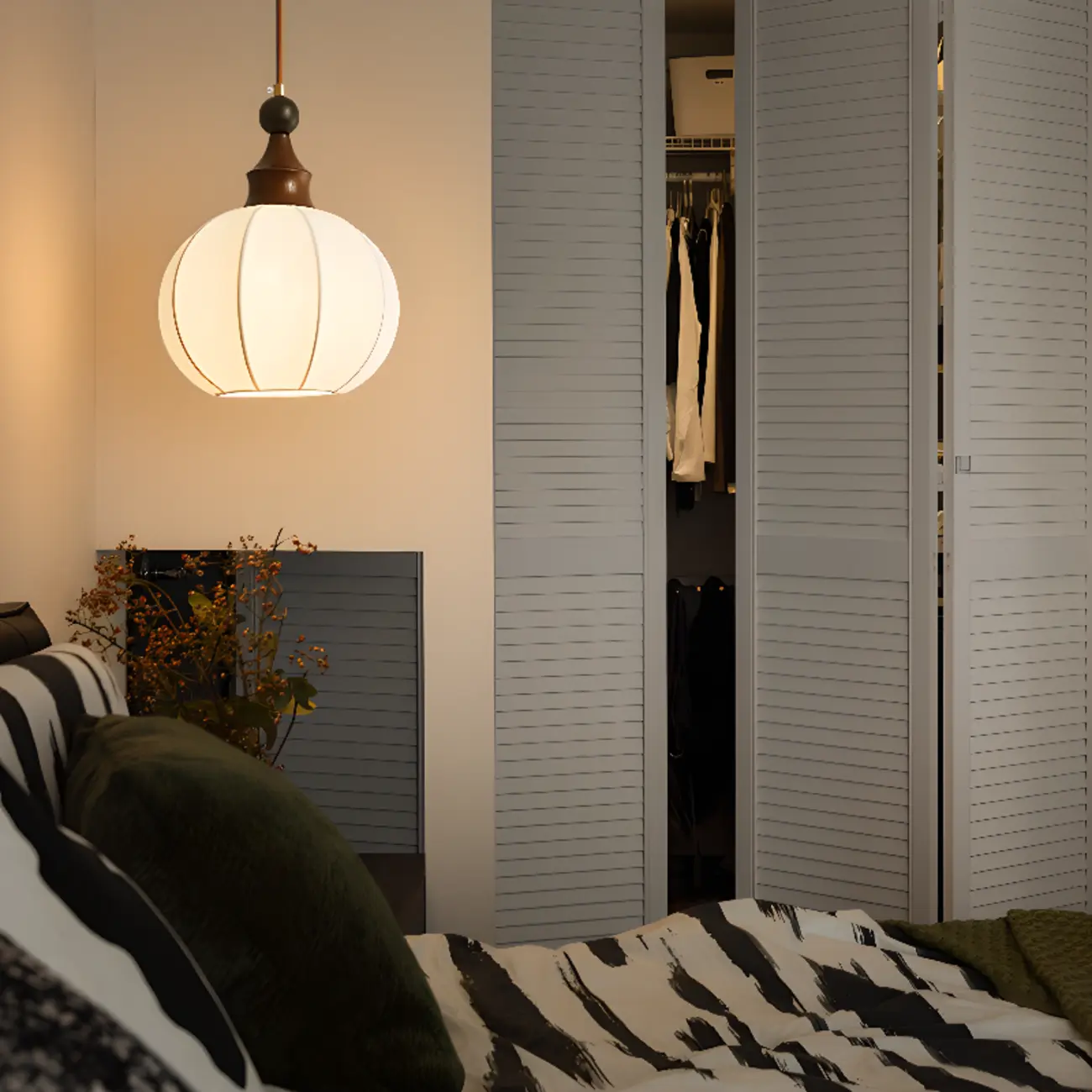 Modern White Fabric Globe Pendant Light with Adjustable Height