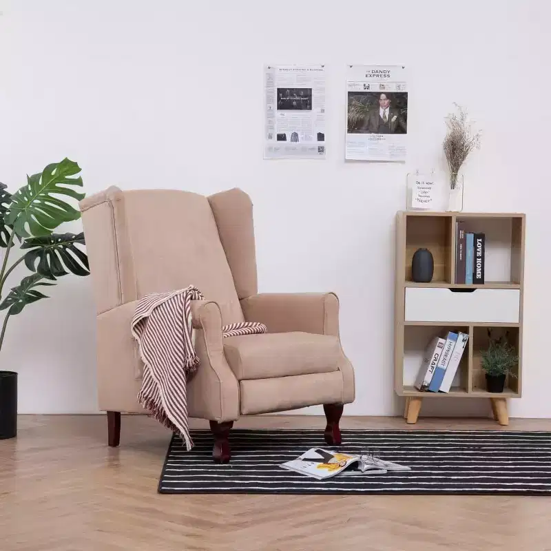 VidaXL Recliner in Cream Fabric - Comfortable Adjustable Reclining Armchair with Soft Sponge Padding and Strong Wooden Legs for Living Room - White