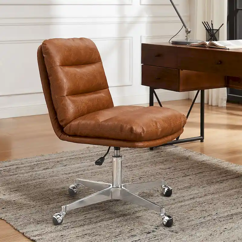 Mid-Century Modern Genuine Leather Home Office Desk Chair