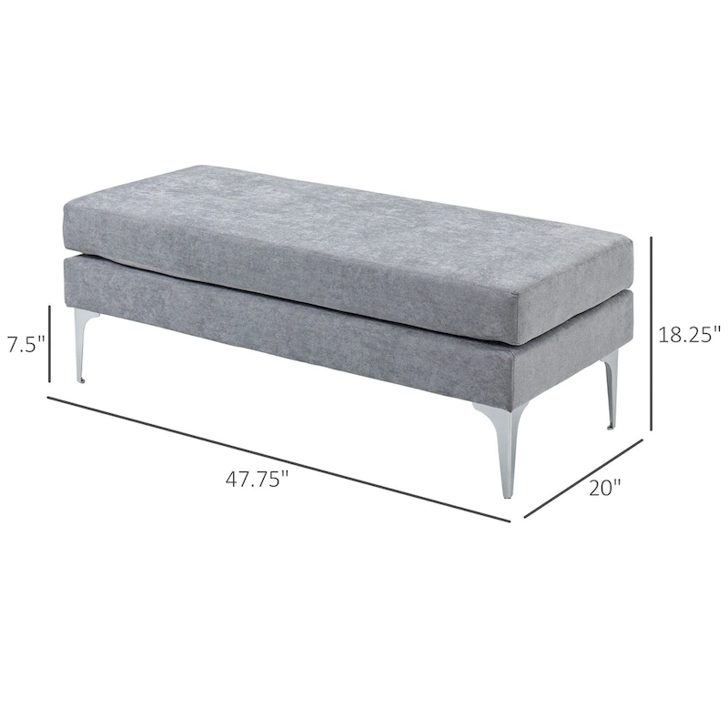 HOMCOM 48 End of Bed Bench, Upholstered Entryway Bench with Double Layer Seat Cushions and Steel Legs, Bedroom Bench, Dark Gray
