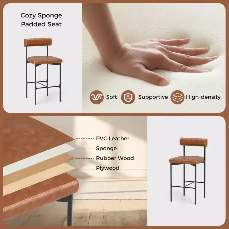 Costway 26 Upholstered Bar Stools Set of 4 with Padded Cushion & Backrest Footrest Brown/Gray