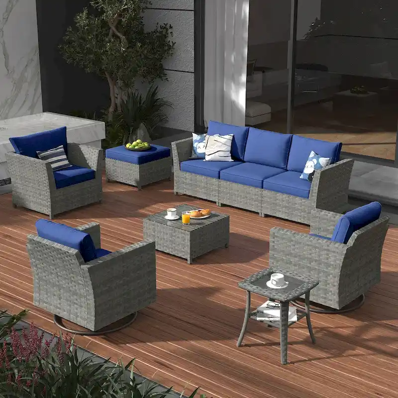XIZZI 9-piece Patio Furniture Sectional Set with Swivel Rocking Chairs
