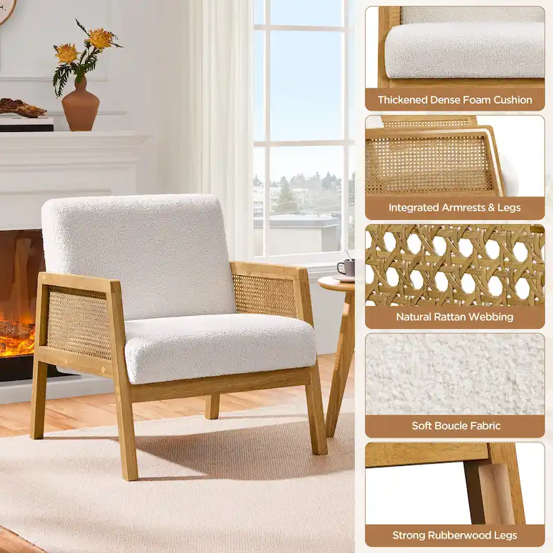 Yaheetech Modern Upholstered Fabric Accent Chair with Rattan Sides - 273031