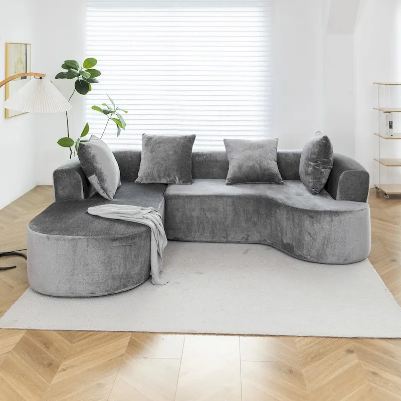 XINMICS 99.61 Modular Upholstered Sectional Sofa, Modern 3 Seater L-Shaped Compression Couch With Chaise, Left Hand Facing