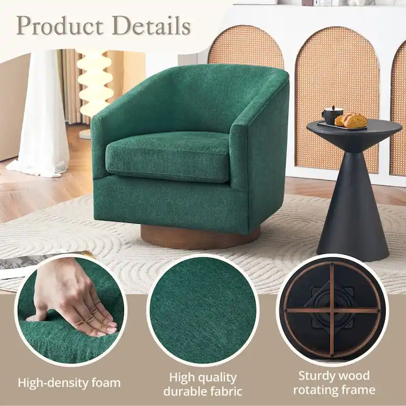 Modern Upholstered Accent Chair Fabric 360 Swivel Barrel Set of 2 Armchair Wood Frame