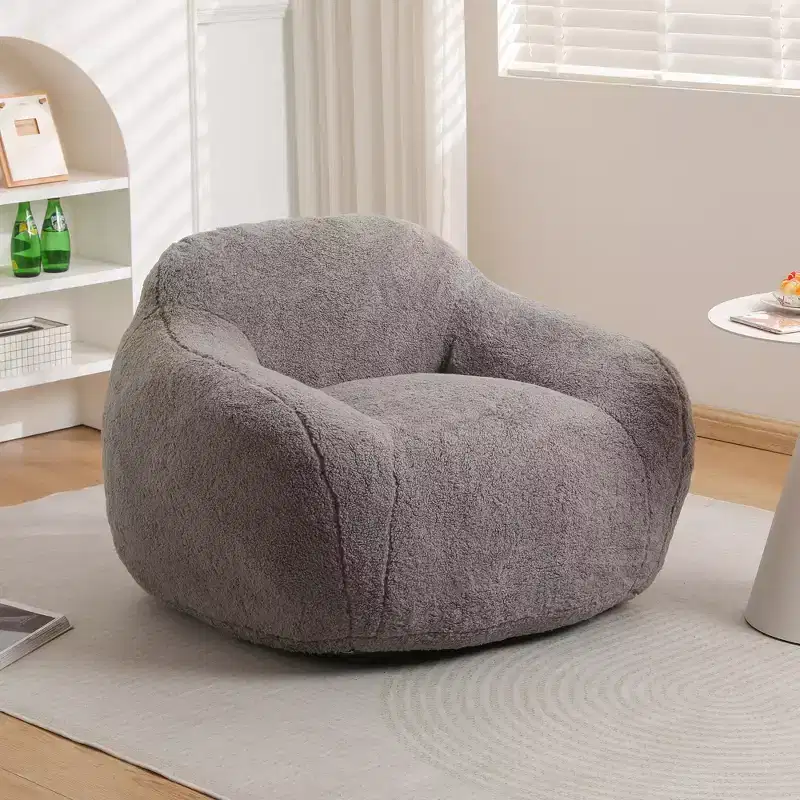 Light Gray / Off White / Rose Red Faux Fur Bean Bag Chair with Armrest — 1 Adult