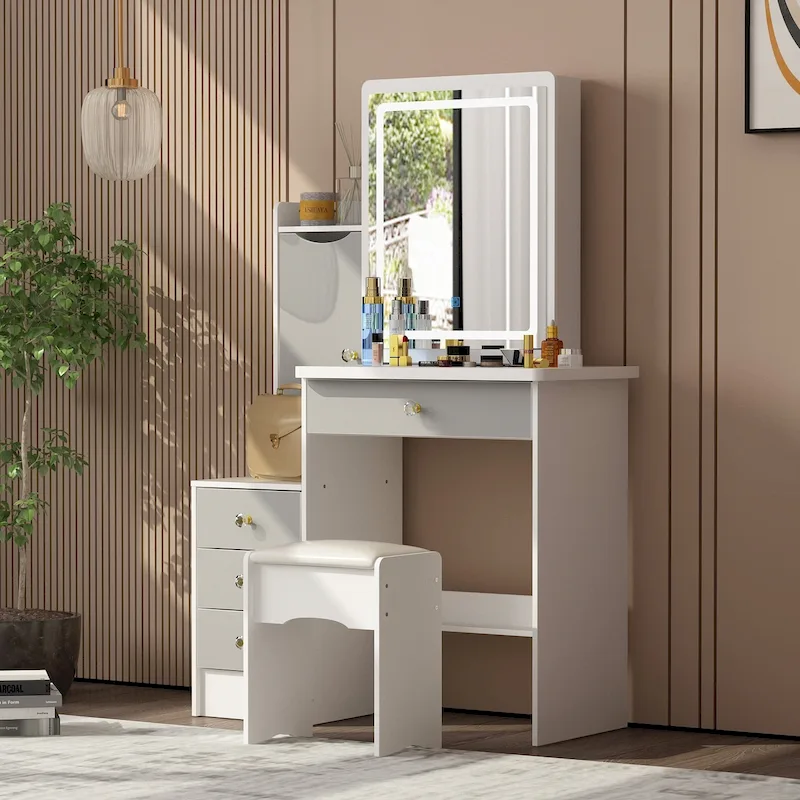 Makeup Vanity Set with Sliding Lighted Mirror Dressing Table - 33L x 15.7W x 52.4H