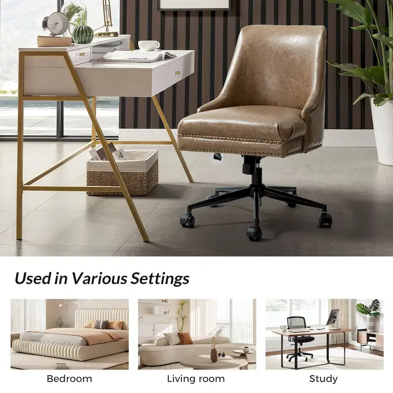 Faux Leather Swivel Office Chair - Mid-Back with Nailhead Trim - 250 lbs Capacity